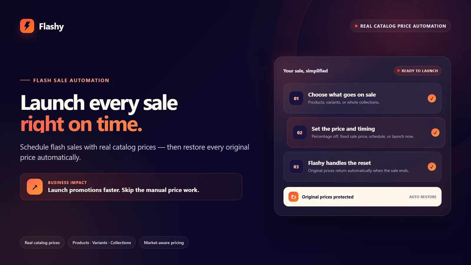 Flashy: Flash Sale Scheduler für Shopify: Sale planen, Preise automatisch ändern und nach Ablauf zurücksetzen